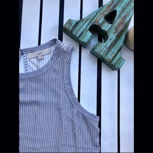 LOFT Blue and White Stripe Mixed-Media Top